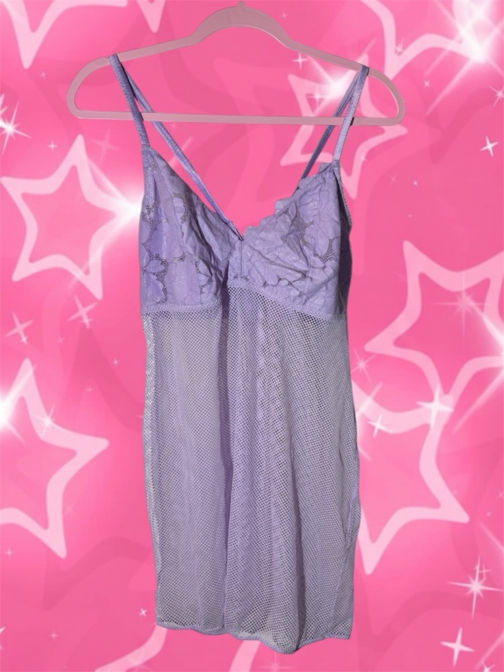 Savage X Fenty Lavender Floral Lace & Mesh Chemise Nightie & Thong Set 2-Pc